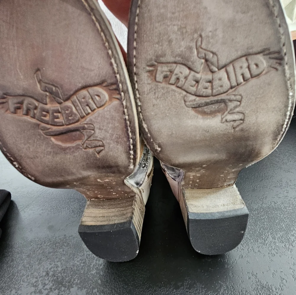 freebird Cream and Gray Studded Leather Ankle Booties - Picture 3 of 7